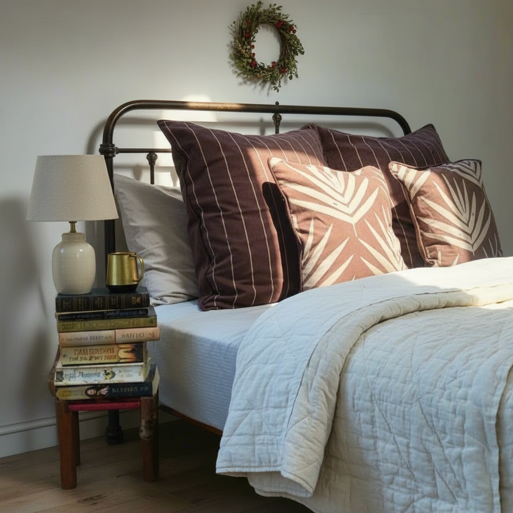 Organic Cotton Cushion Covers - Burnt Sienna Bangalow Palms