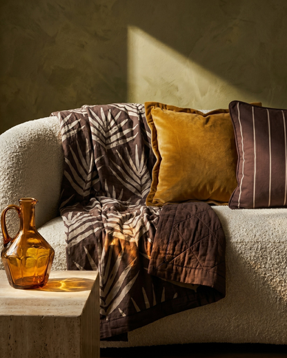Organic Cotton Throw Blanket - Bangalow Palm Burnt Sienna