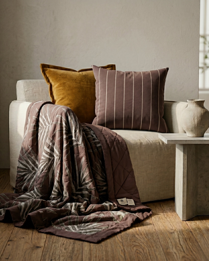 Organic Cotton Throw Blanket - Bangalow Palm Burnt Sienna