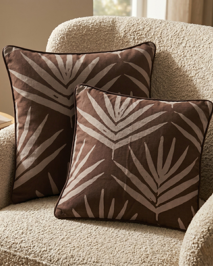 Small Organic Cotton Cushion Covers - Burnt Sienna Bangalow Palms