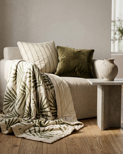 Organic Cotton Throw Blanket - Bangalow Palm Eucalyptus
