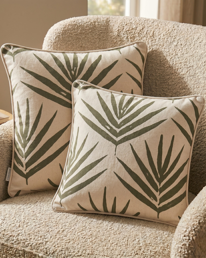 Small Organic Cotton Cushion Covers - Eucalyptus Bangalow Palms
