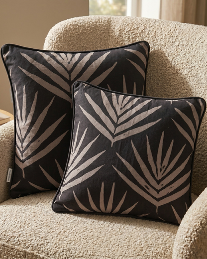 Small Organic Cotton Cushion Covers - Slate Bangalow Palms