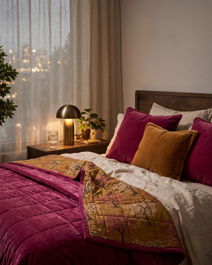 Berry Ode King | Cotton Velvet Reversible Quilt