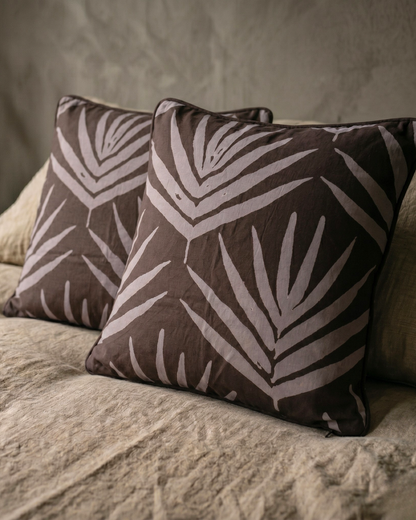 Small Organic Cotton Cushion Covers - Burnt Sienna Bangalow Palms