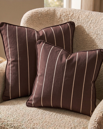 Small Organic Cotton Cushion Covers - Burnt Sienna Stripes