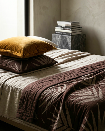 Organic Cotton Throw Blanket - Bangalow Palm Burnt Sienna