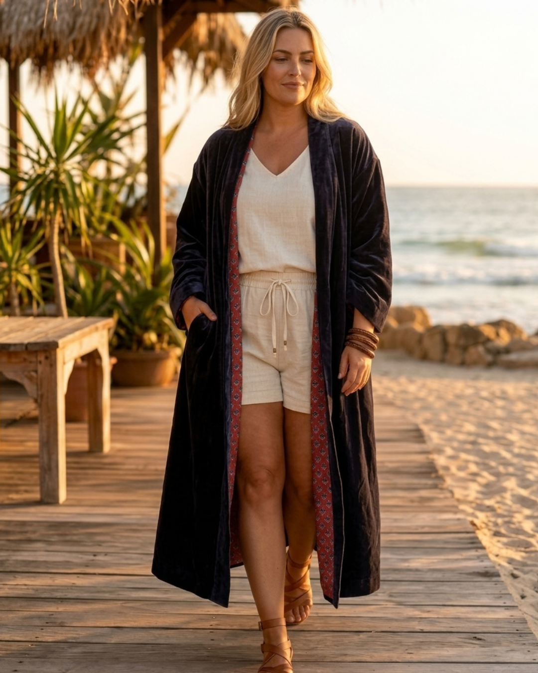 Charcoal Plum Boutique | Velvet Kimono Coat Reverse Cotton