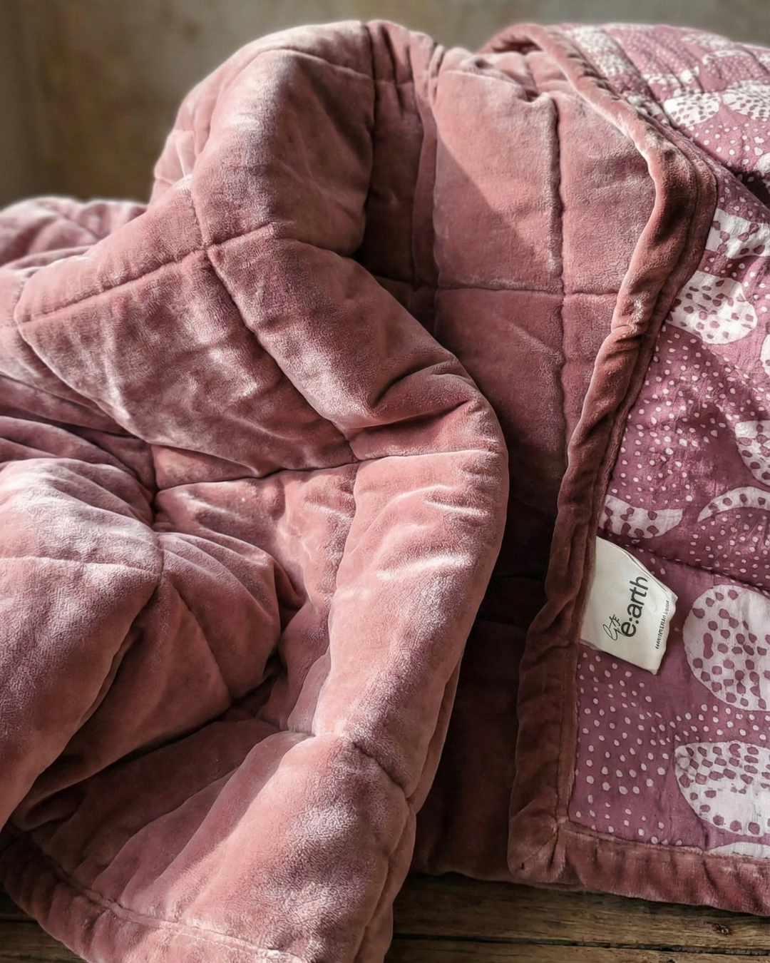 Sand Pink Cotton velvet with dabu block prints on reverse cotton 