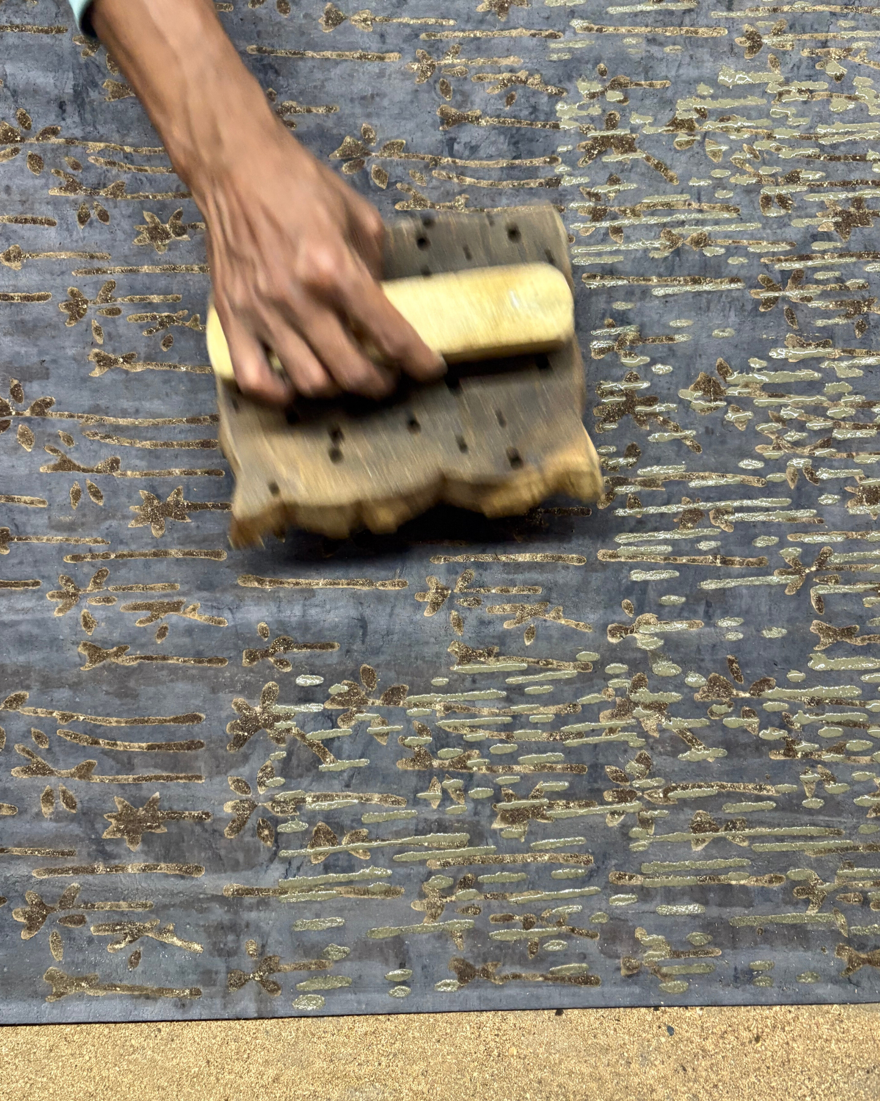Hand block printing with ancient mud-resist technique