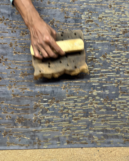 Hand block printing with ancient mud-resist technique