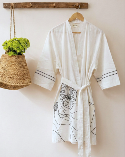 Wildflower Opal White Kimono | Embroidery on Organic Cotton