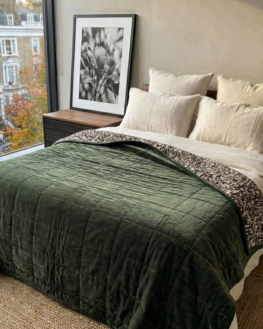 Cotton Velvet Reverse Dabu Print - Eucalypt Earth