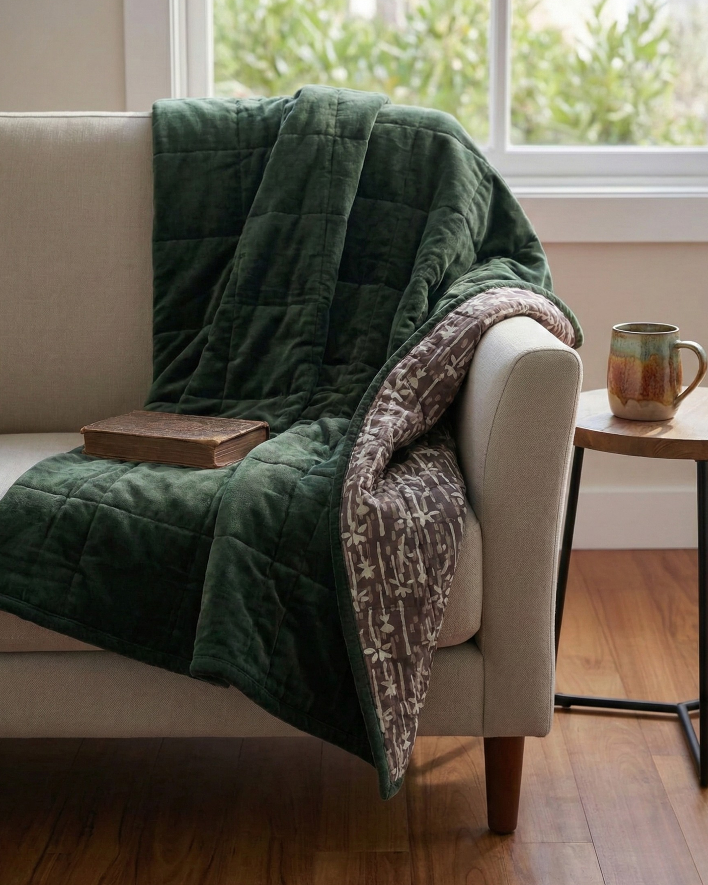 Cotton Velvet Reverse Dabu Print - Eucalypt Earth