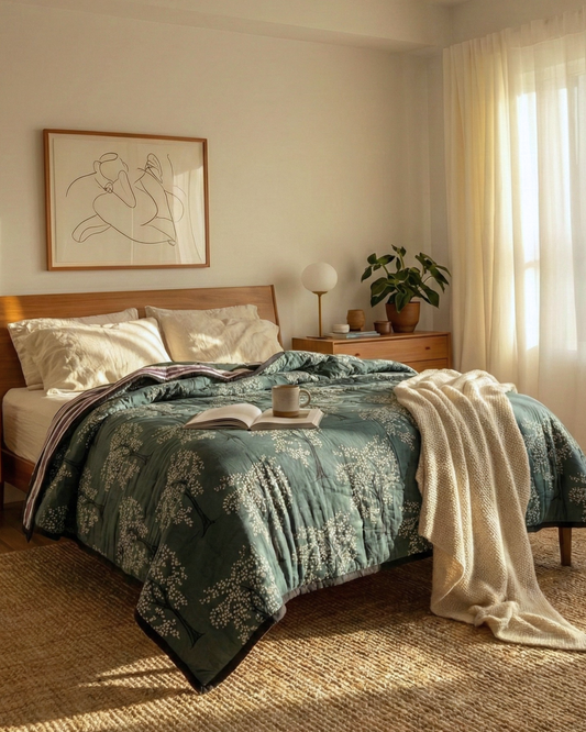 Ode Tree - Handquilted Throw & Quilt (Khakee Teal)