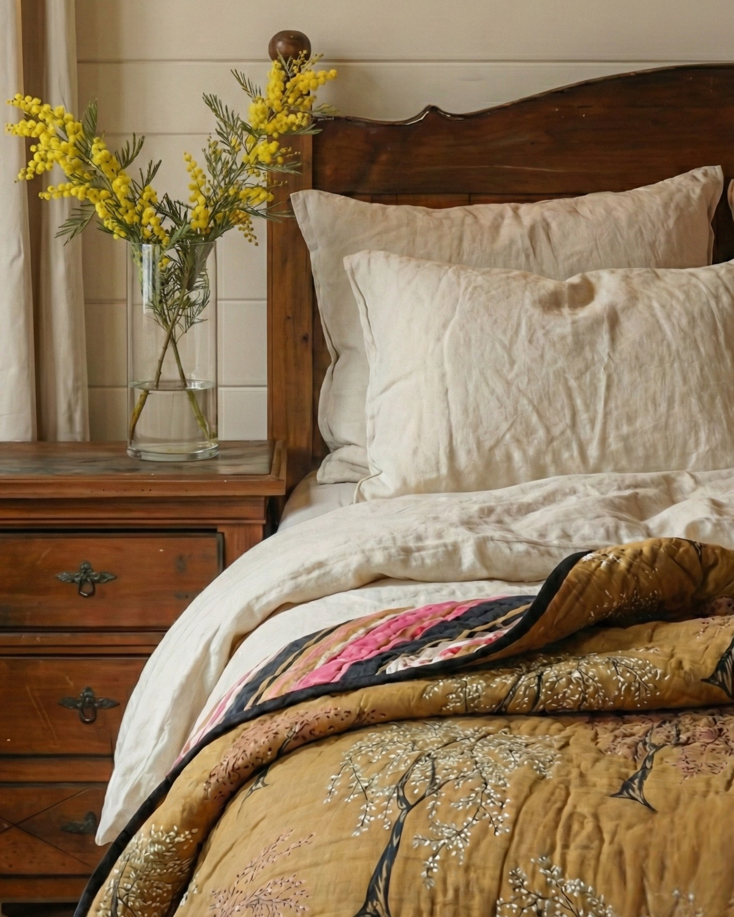 Ode Tree - Handquilted Throw & Quilt (Ochre)