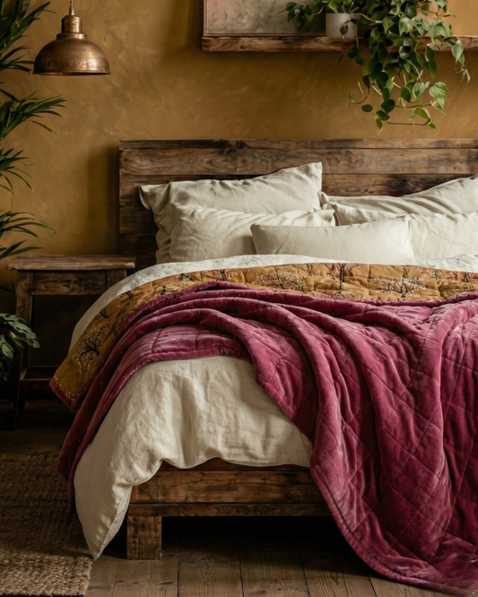 Cotton Velvet Reverse Dabu Print - Berry Ode