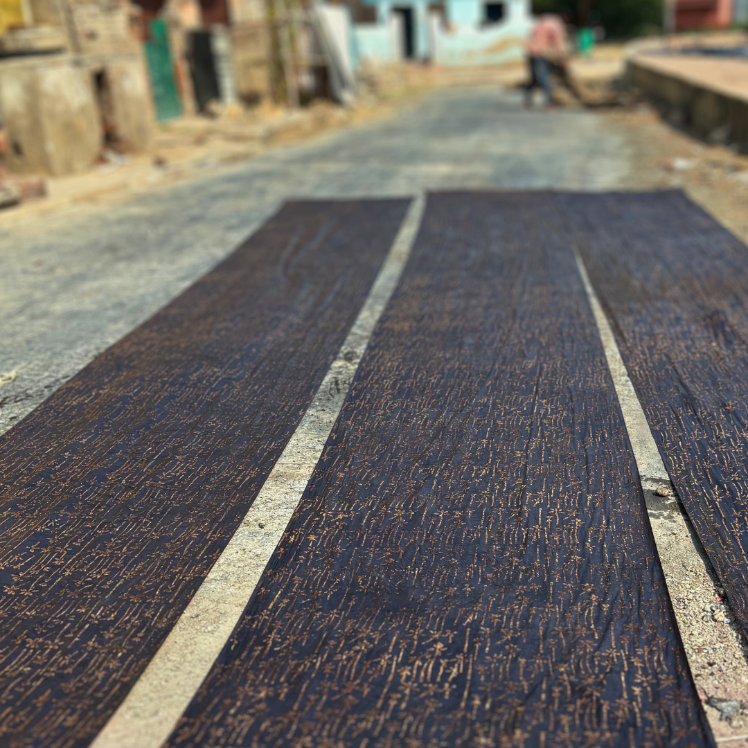 Cotton Velvet Reverse Dabu Print - Eucalypt Earth