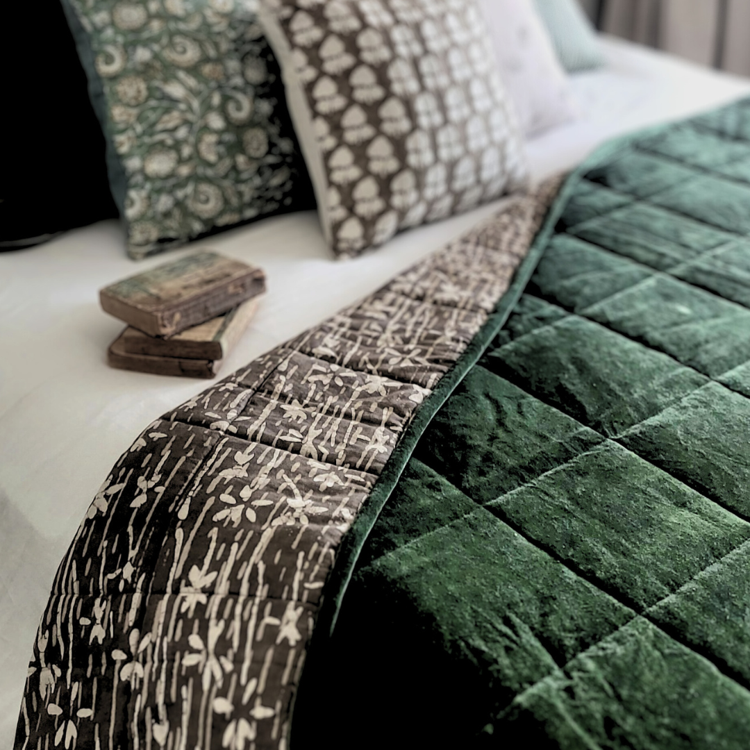 Cotton Velvet Reverse Dabu Print - Eucalypt Earth