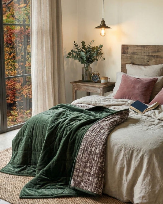 Eucalypt Earth QUEEN - Cotton Velvet Reverse Dabu Print