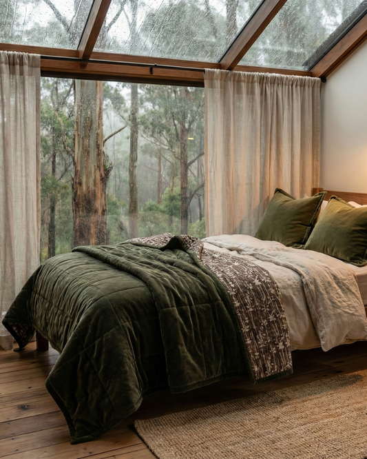 Eucalypt Earth QUEEN - Cotton Velvet Reverse Dabu Print