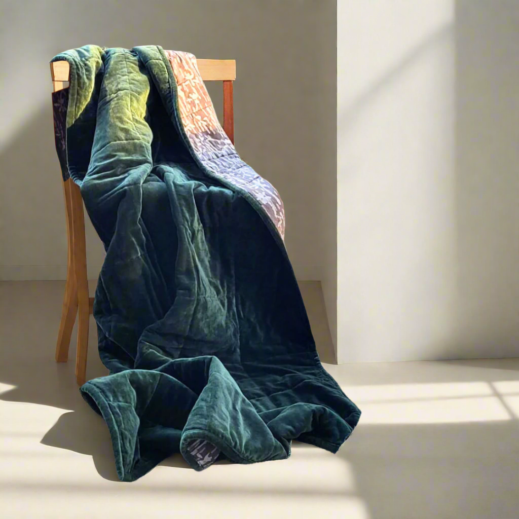 Cotton Velvet Reverse Dabu Print - Eucalypt Earth