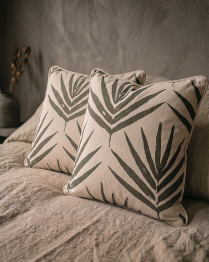 Small Organic Cotton Cushion Covers - Eucalyptus Bangalow Palms