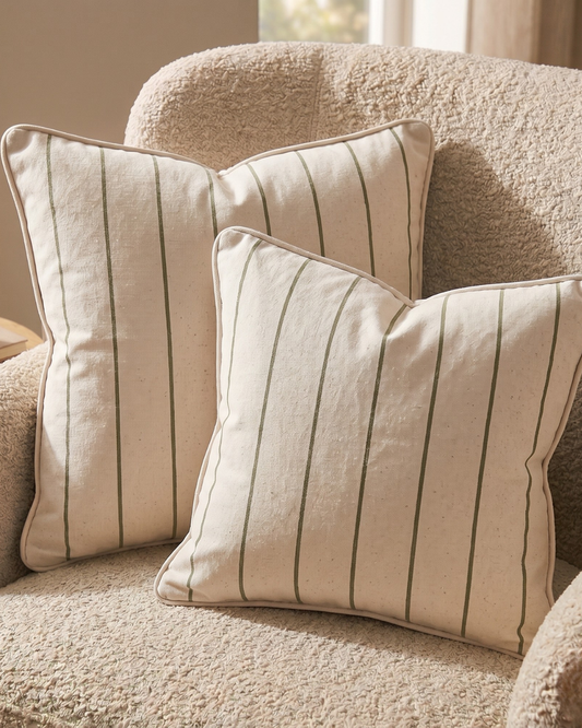 Organic Cotton Cushion Covers - Eucalyptus Stripes