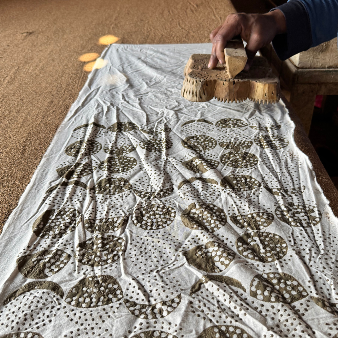 Cotton Velvet Dabu Kimono - Sand Drift