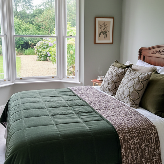 Cotton Velvet Reverse Dabu Print - Eucalypt Earth