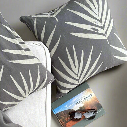 Small Organic Cotton Cushion Covers - Slate Bangalow Palms