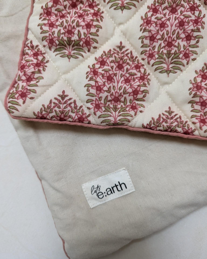 Jaipore Blush Cushion Cover - Mughal Floral Motif on Quilted Cotton