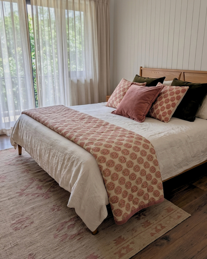 Jaipore Blush Luxe Queen | Cotton Velvet Reversible Quilt | Mughal Floral Motif
