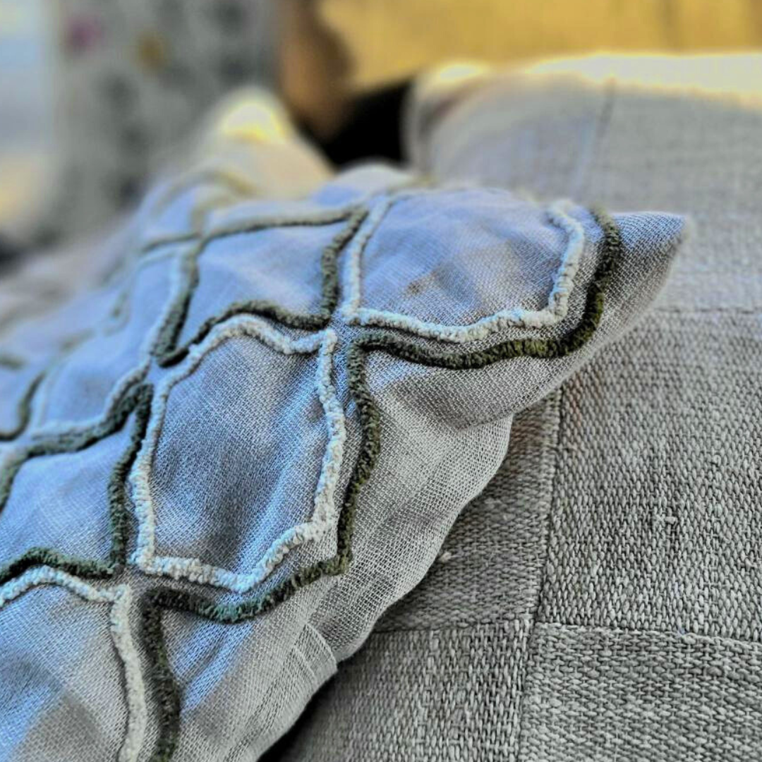 Lattice - Embroidered Cushion Cover on Textured Linen