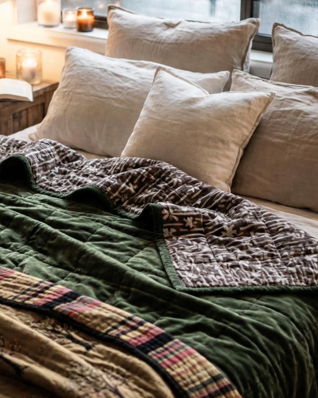 Eucalypt Earth THROW - Cotton Velvet Reverse Dabu Print