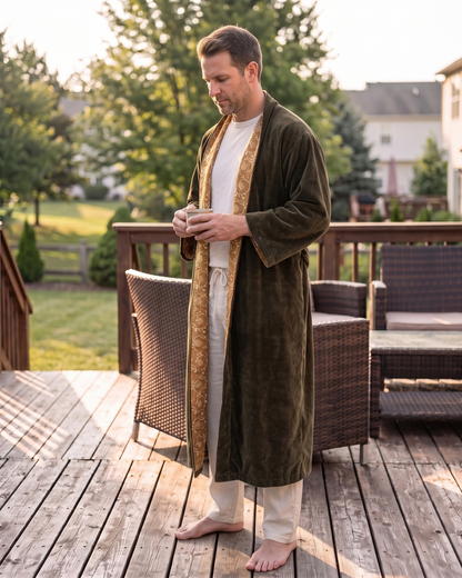 Moss Vine Inclusive | Velvet Kimono Coat Reverse Dabu Cotton