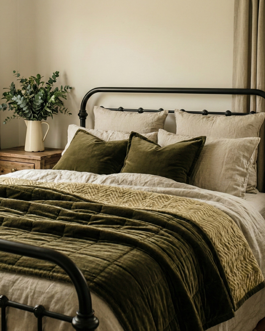 Cotton Velvet Reverse Dabu Print - Moss Creek