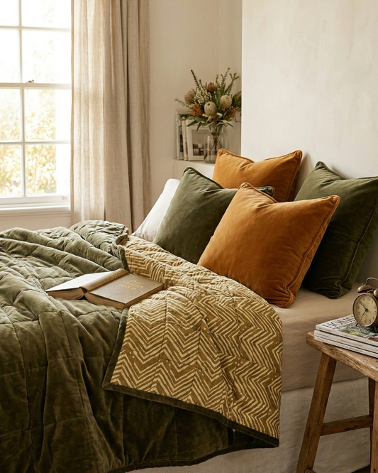 Moss Creek QUEEN - Cotton Velvet Reverse Dabu Print