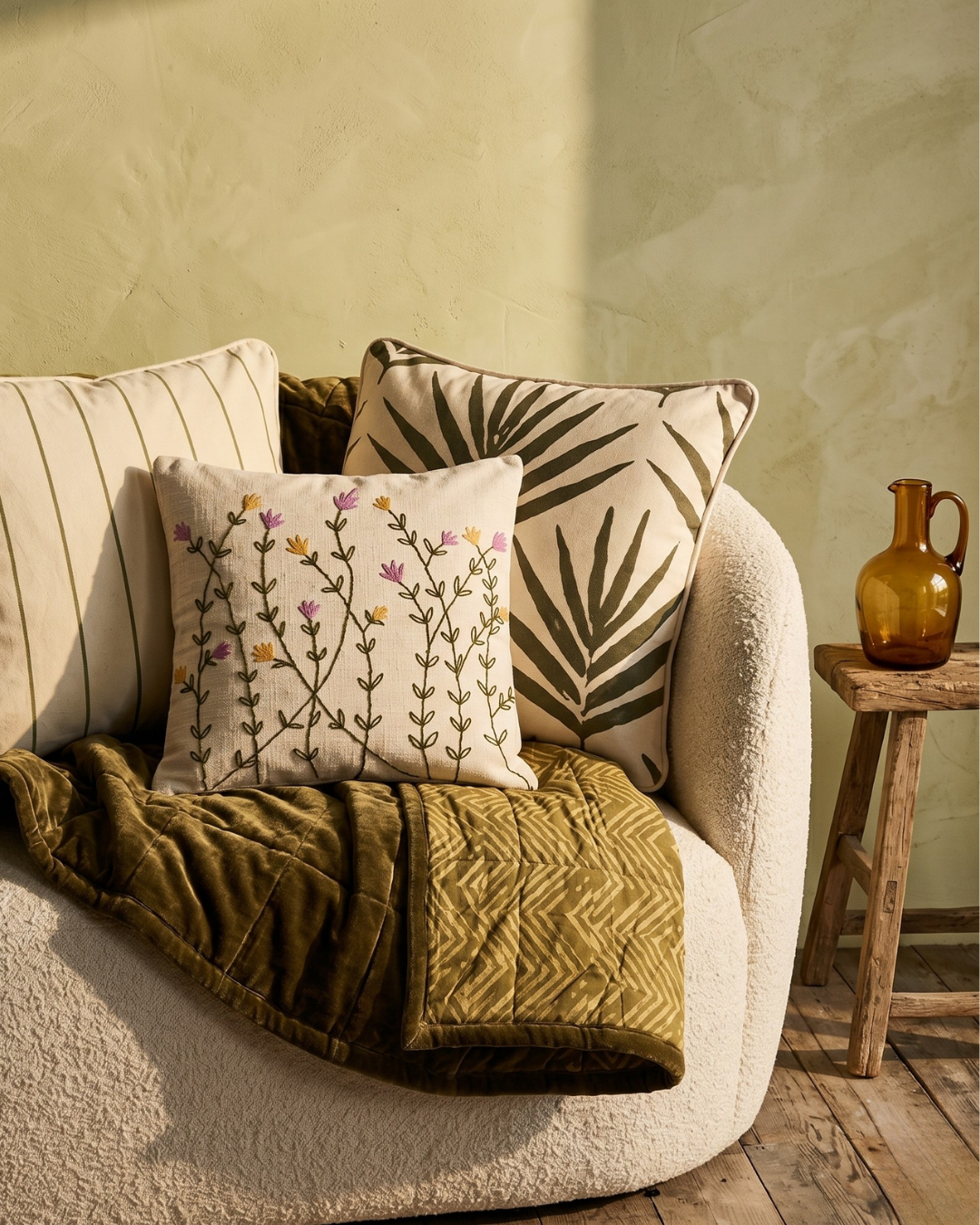 Wildflower Meadow - Embroidered Cushion Cover on Textured Cotton