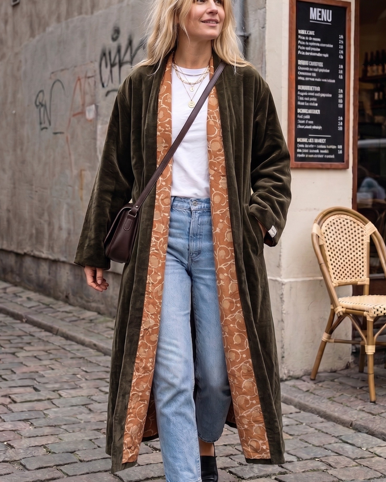 Moss Vine Velvet Kimono Coat - Reverse Dabu Cotton Inclusive