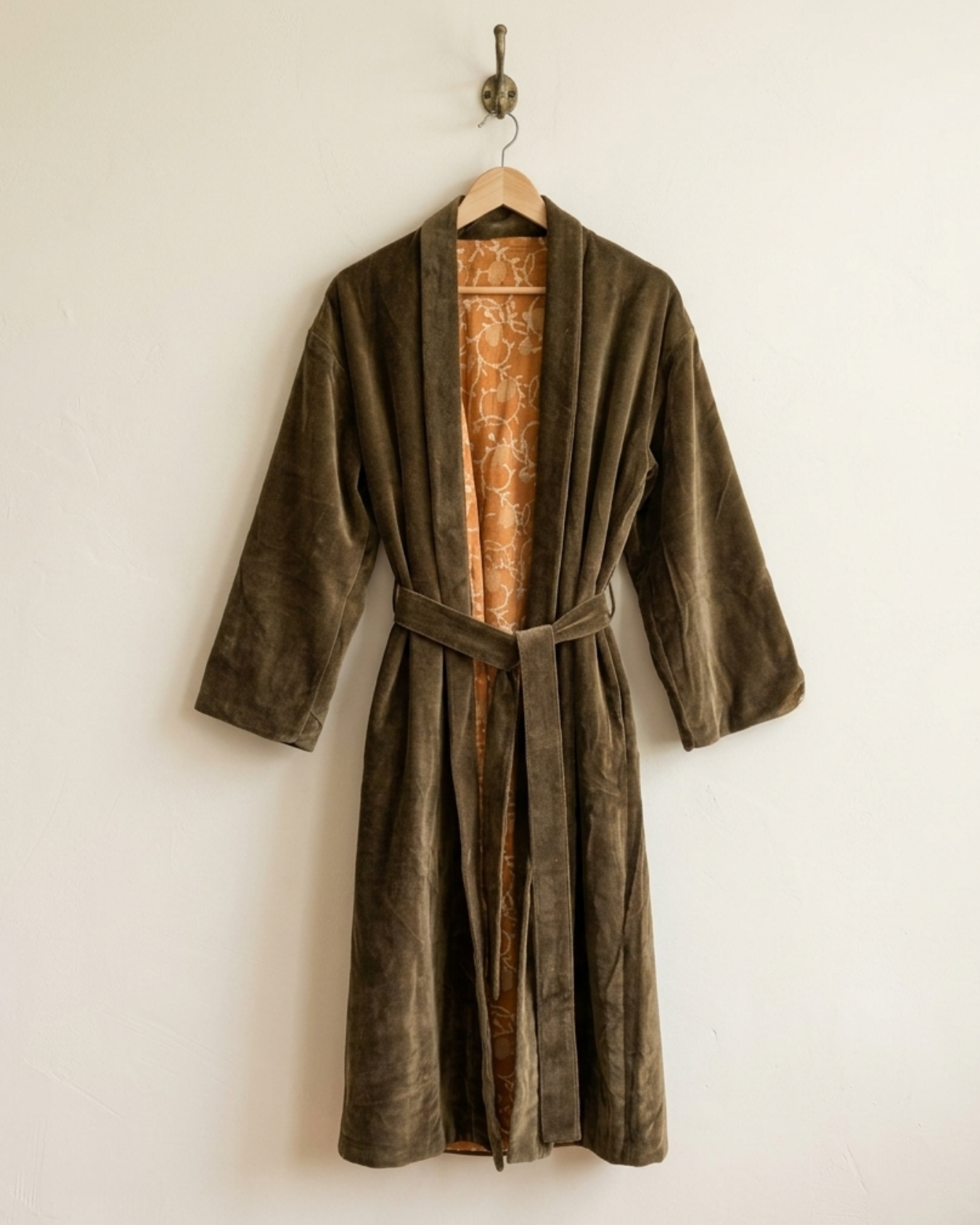 Moss Vine Velvet Kimono Coat - Reverse Dabu Cotton Inclusive