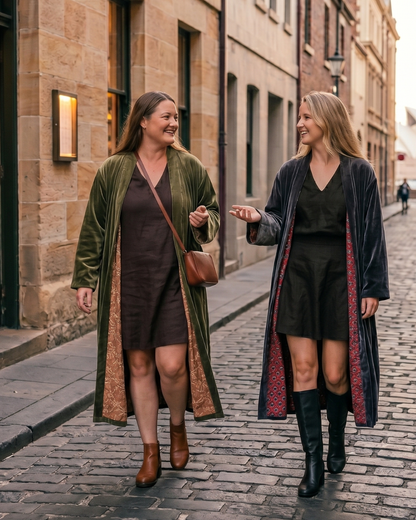 Charcoal Plum Boutique | Velvet Kimono Coat Reverse Cotton