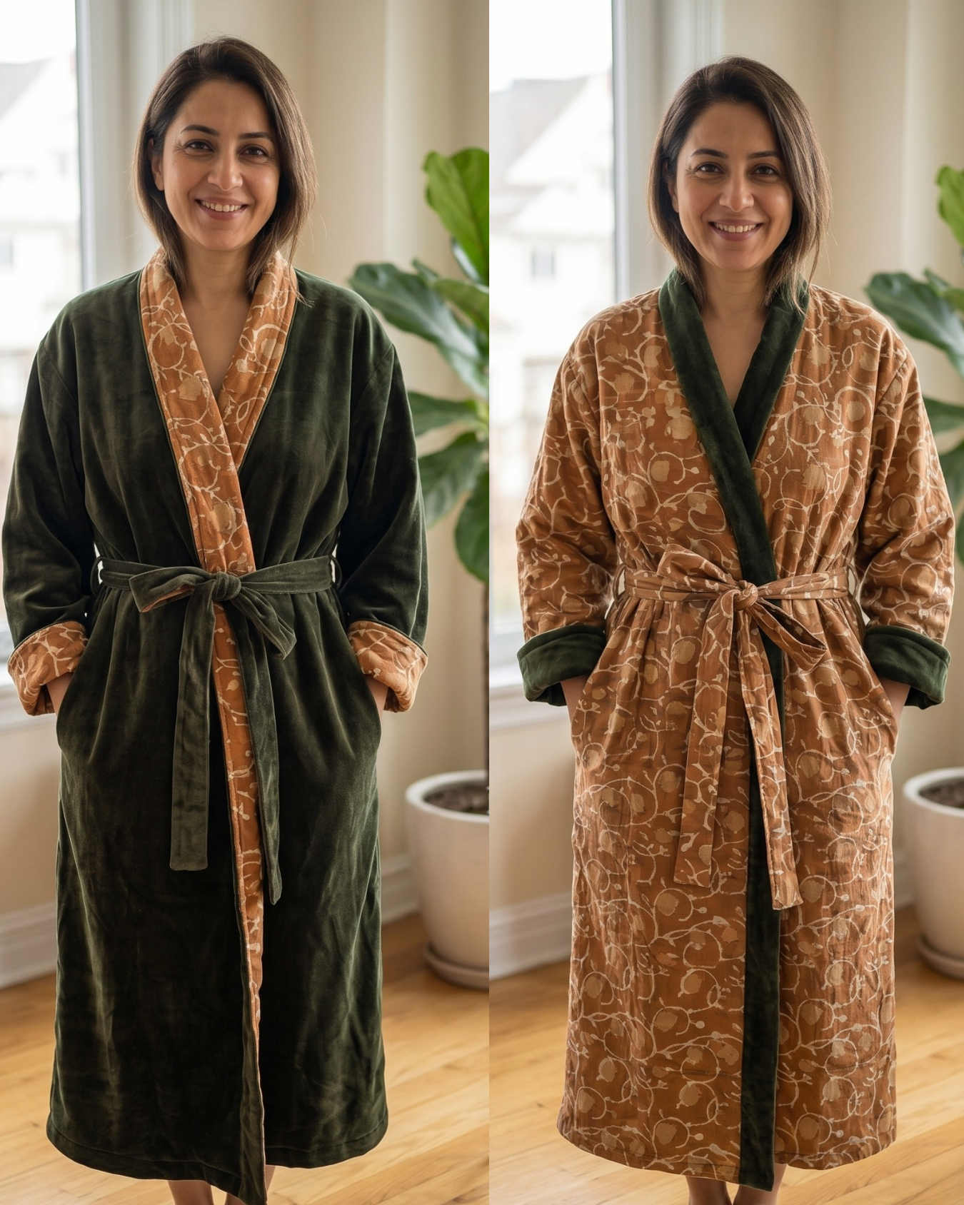 Moss Vine Velvet Kimono Coat - Reverse Dabu Cotton Inclusive
