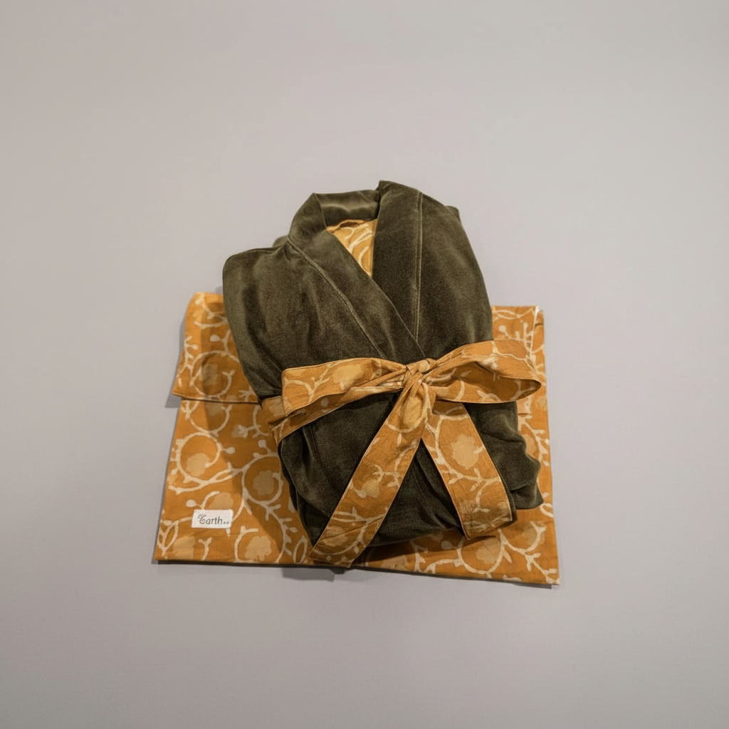 Folded velvet kimono coat