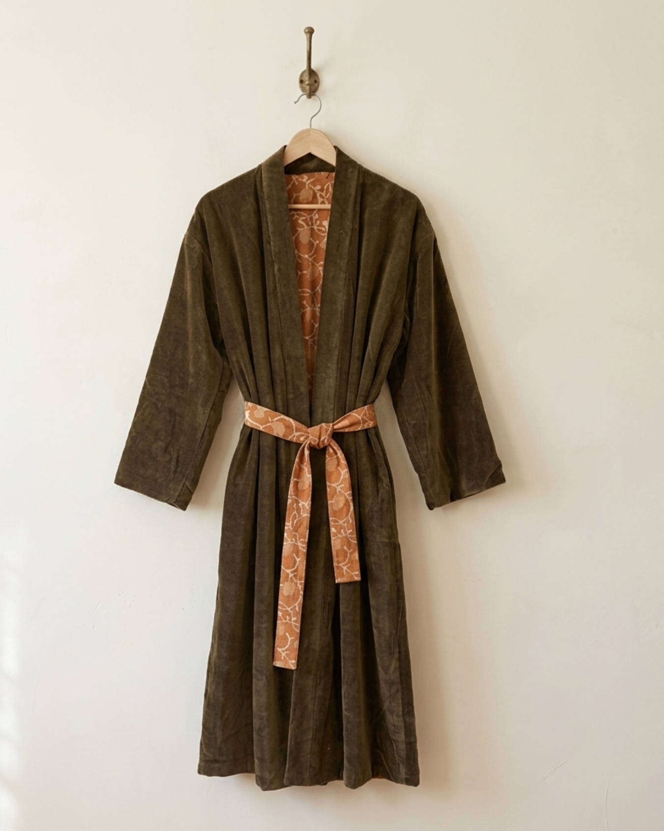 Moss Vine Velvet Kimono Coat - Reverse Dabu Cotton Inclusive