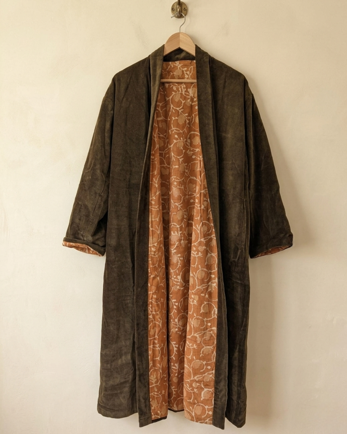 Moss Vine Velvet Kimono Coat - Reverse Dabu Cotton Inclusive
