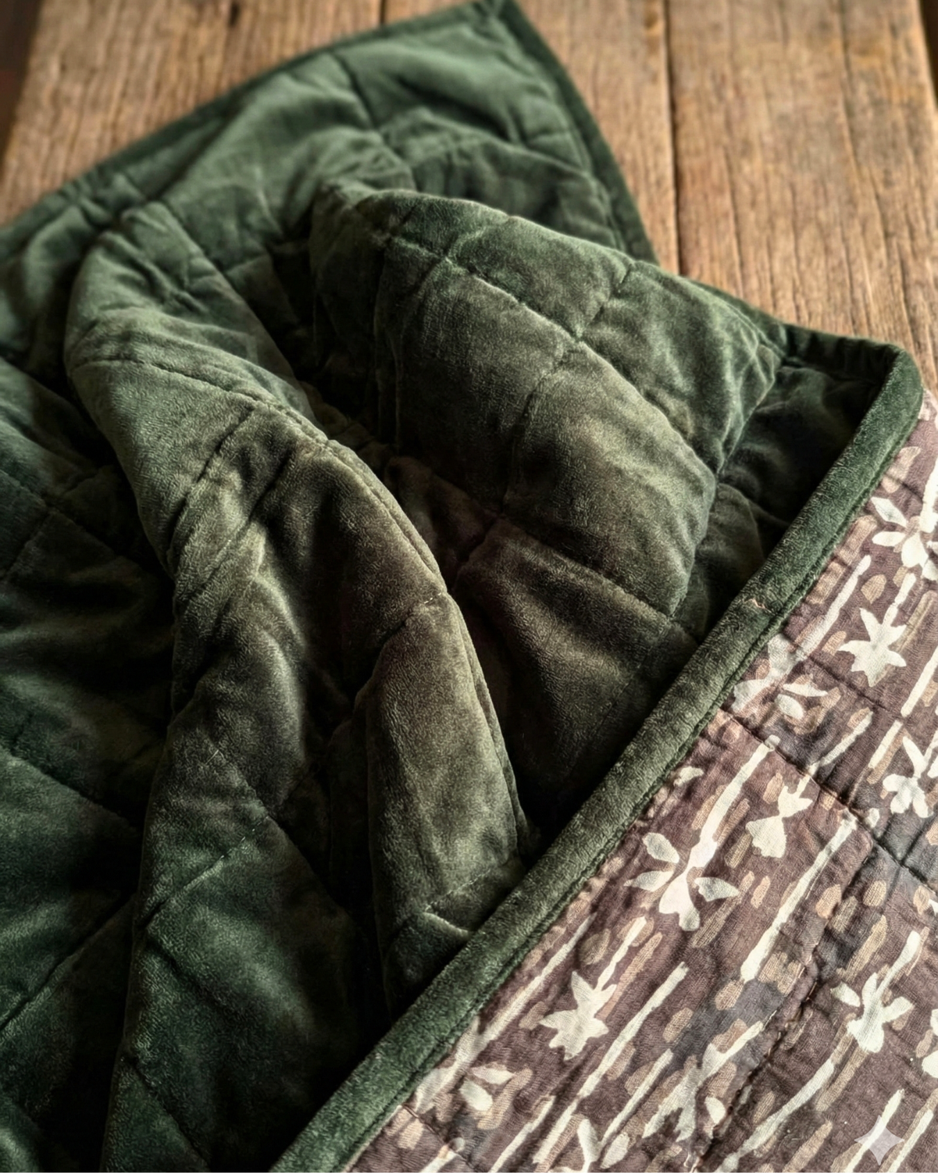 Cotton Velvet Reverse Dabu Print - Eucalypt Earth