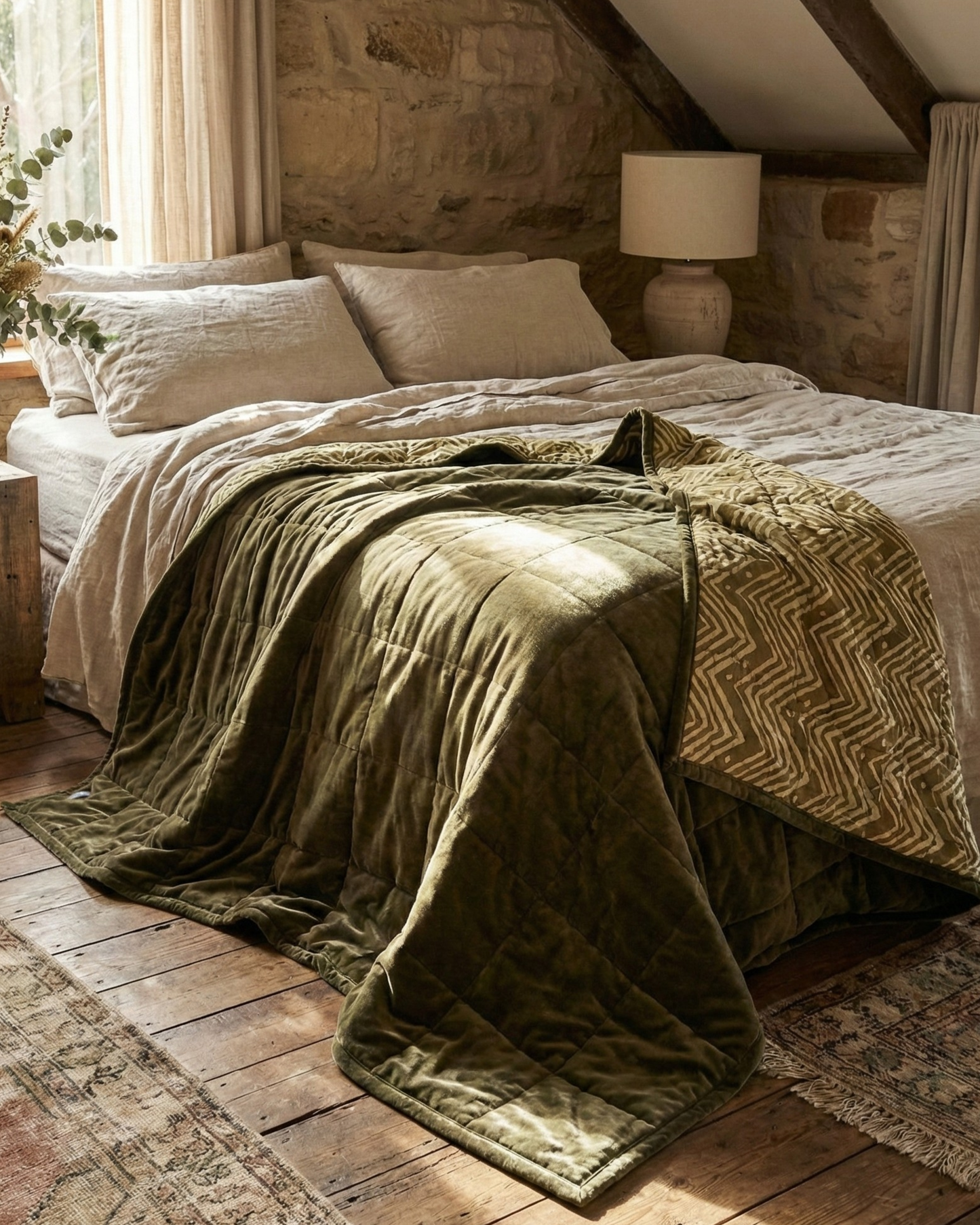 Cotton Velvet Reverse Dabu Print - Moss Creek