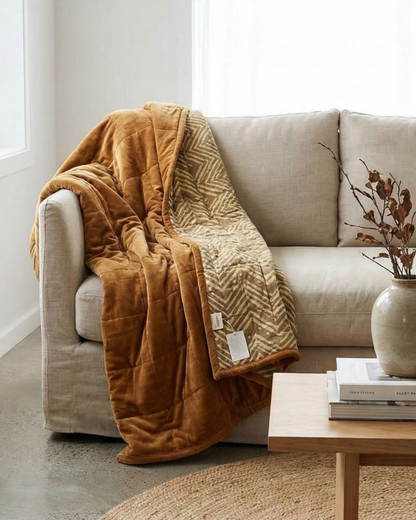 Ochre Creek THROW - Cotton Velvet Reverse Dabu Print