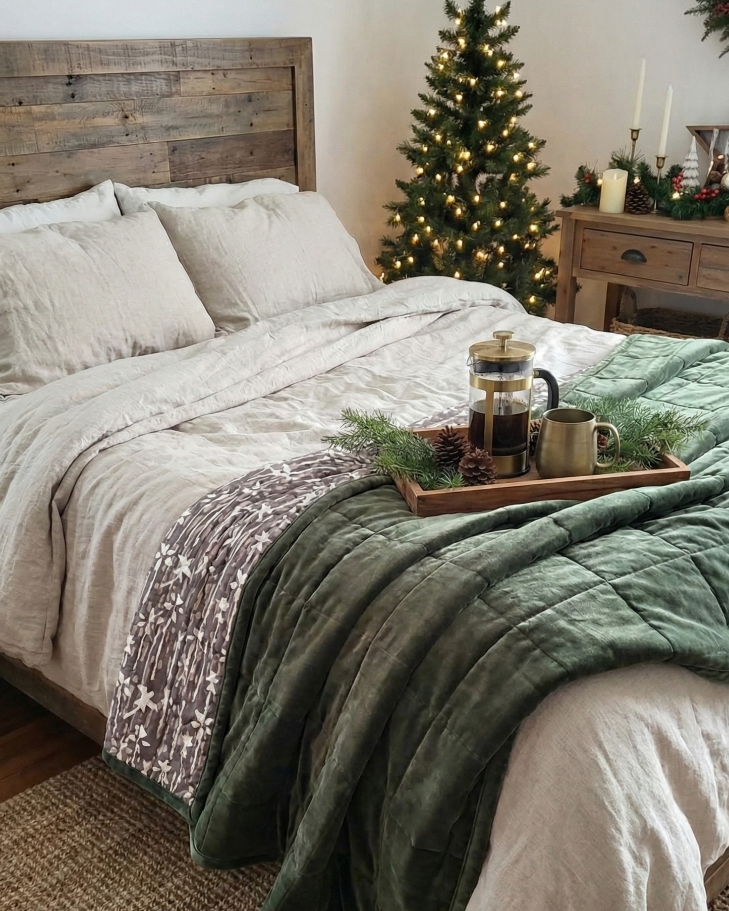 Cotton Velvet Reverse Dabu Print - Eucalypt Earth